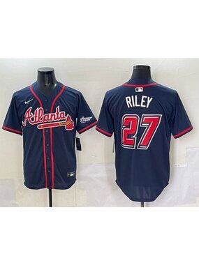 Austin Riley Navy Jersey Speedway Stitched